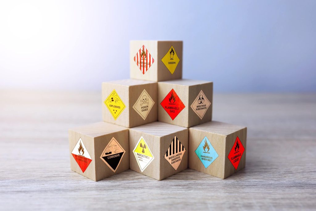 Boxes with dangerous goods labels on them